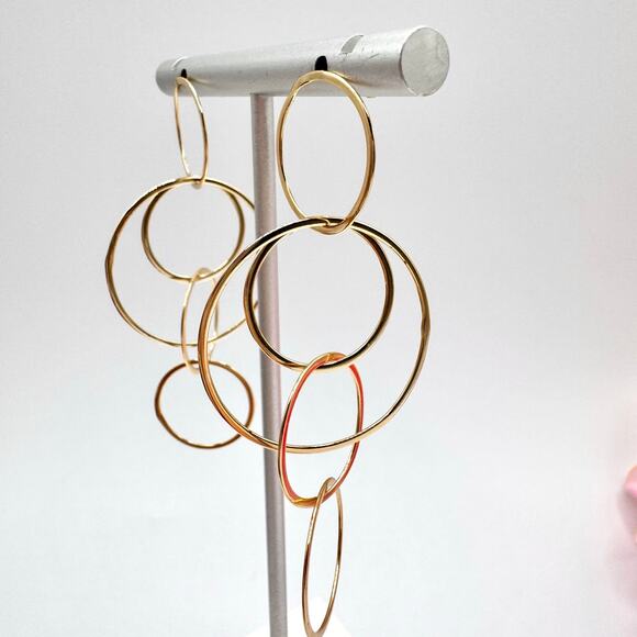 925 Sterling Silver Vermeil Cascading Circles Drop Earrings Gold Over Sterling - Picture 4 of 13